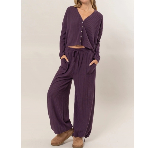 #19584 🛑L Boho Button Front Top & Pants 2pc Set - Picture 1 of 6